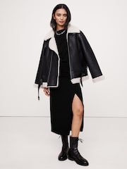 Negro - Top drapeado en mezcla de lana Luxe de Banana Republic - Imagen 3 de 4