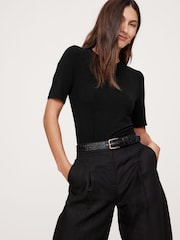 Черный - Banana Republic Luxe Wool-Blend Elbow-Sleeve Top - Image 1 of 4