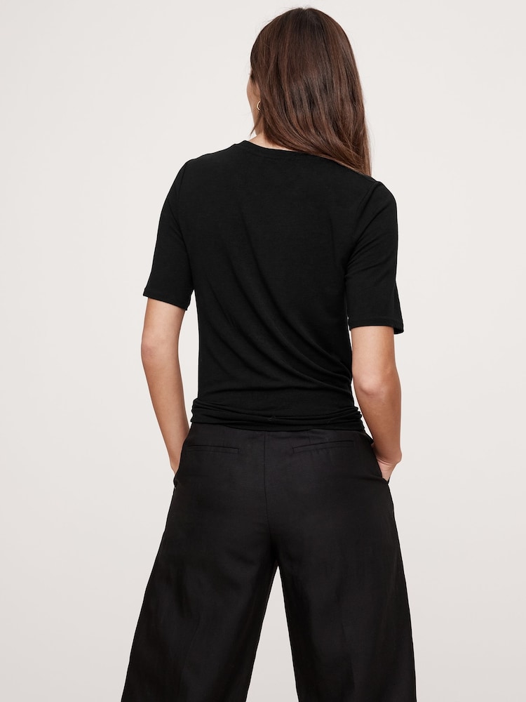 Черный - Banana Republic Luxe Wool-Blend Elbow-Sleeve Top - Image 2 of 4