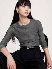 Banana Republic Black Metallic Ribbed Long Sleeve Top - Image 1 of 4