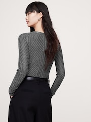 Banana Republic Black Metallic Ribbed Long Sleeve Top - Image 2 of 4