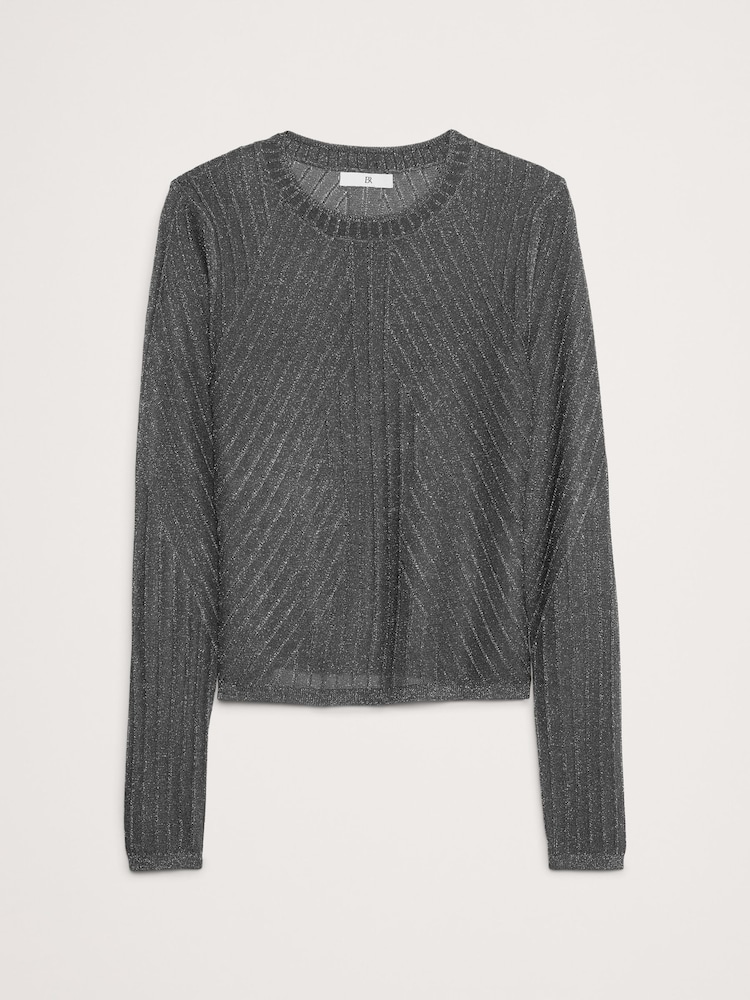 Banana Republic Black Metallic Ribbed Long Sleeve Top - Image 4 of 4