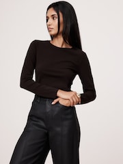 Banana Republic Brown Refined Crew Neck Long Sleeve T-Shirt - Image 1 of 3