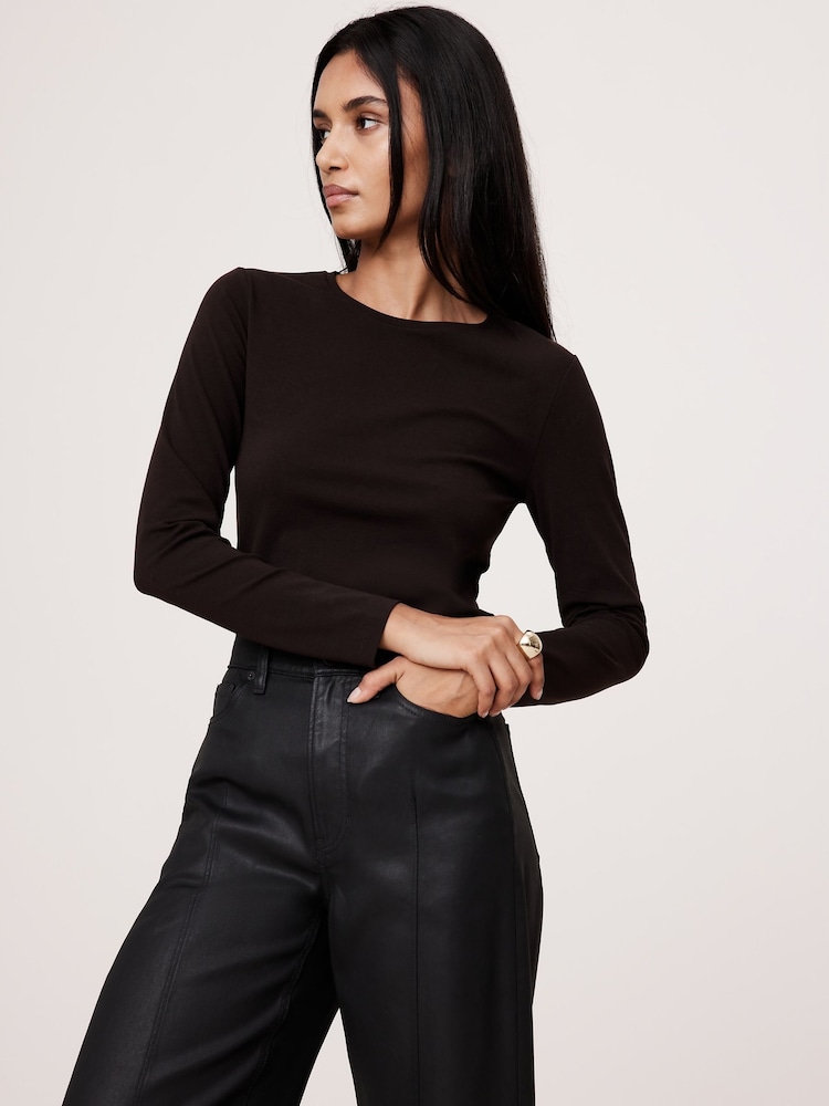 Banana Republic Brown Refined Crew Neck Long Sleeve T-Shirt - Image 1 of 3