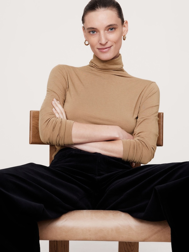 Banana Republic Beige Luxe Wool-Blend Elbow-Sleeve Top - Image 1 of 1
