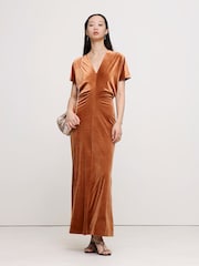 Banana Republic Orange Bias-Cut Velvet Maxi Dress - Image 3 of 5