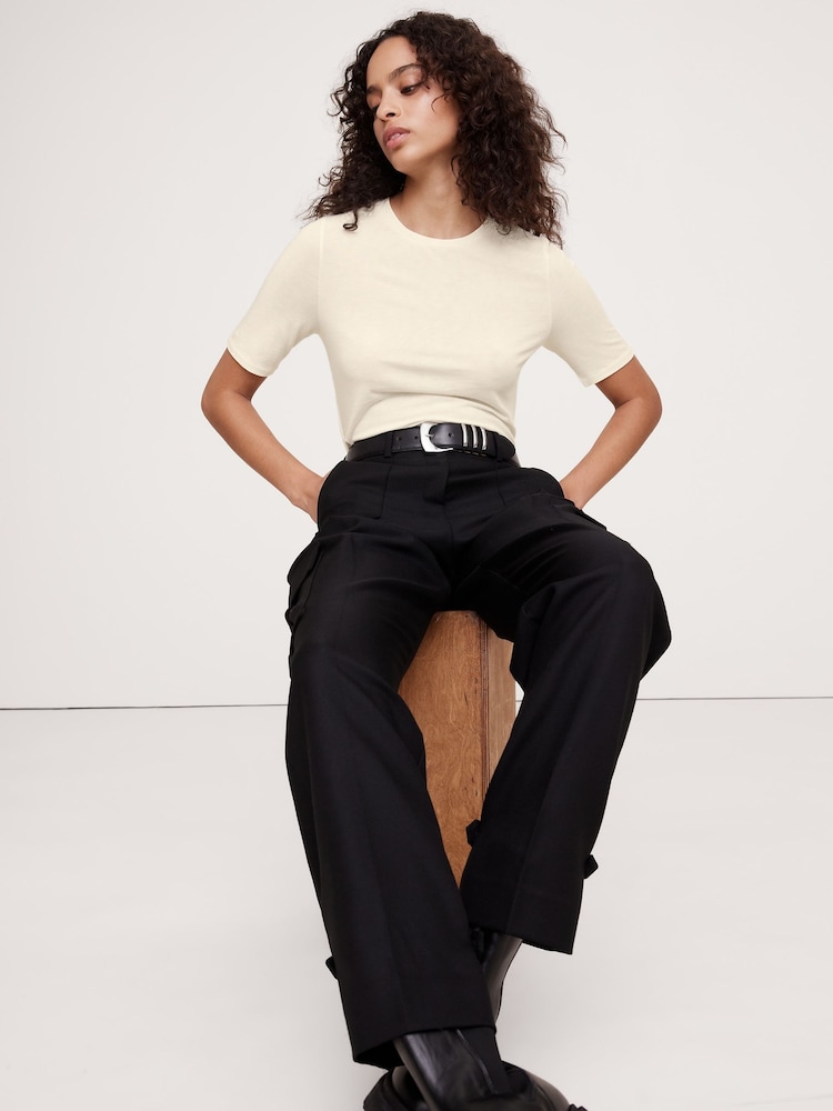 Crema - Top en mezcla de lana con mangas al codo Luxe de Banana Republic - Imagen 1 de 1