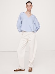 Banana Republic Blue Cotton Twill Lantern-Sleeve Top - Image 1 of 1
