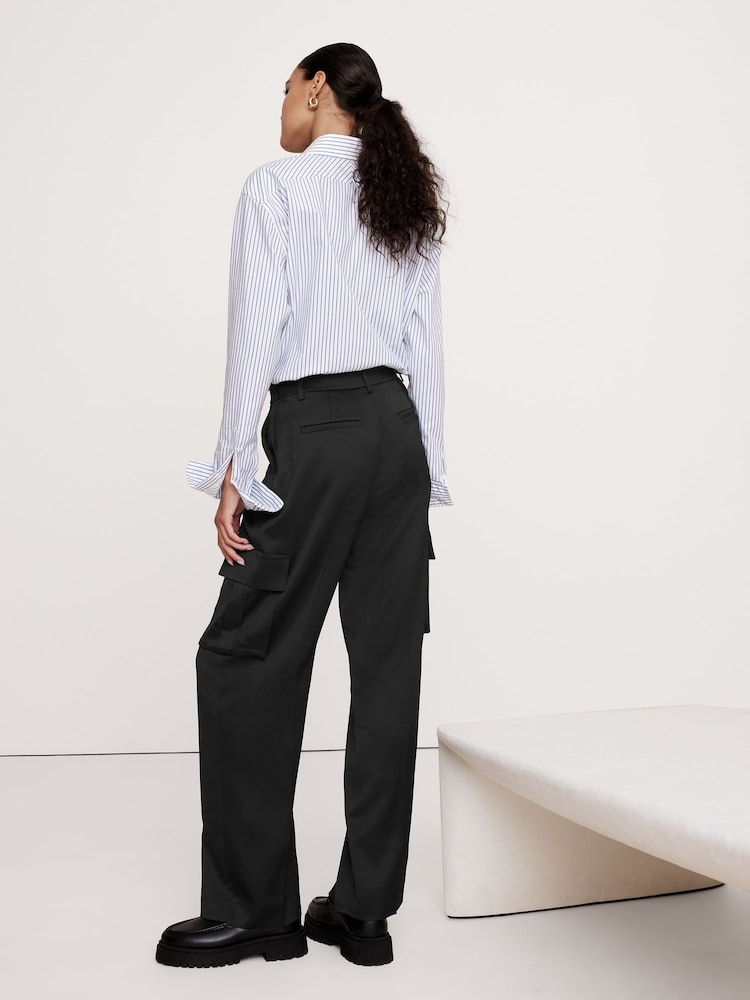 Banana Republic Black High-Waisted Straight Italian Crepe Cargo Trousers - Image 2 of 4