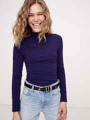Banana Republic Blue Refined Mock-Neck Long Sleeve T-Shirt - Image 1 of 1