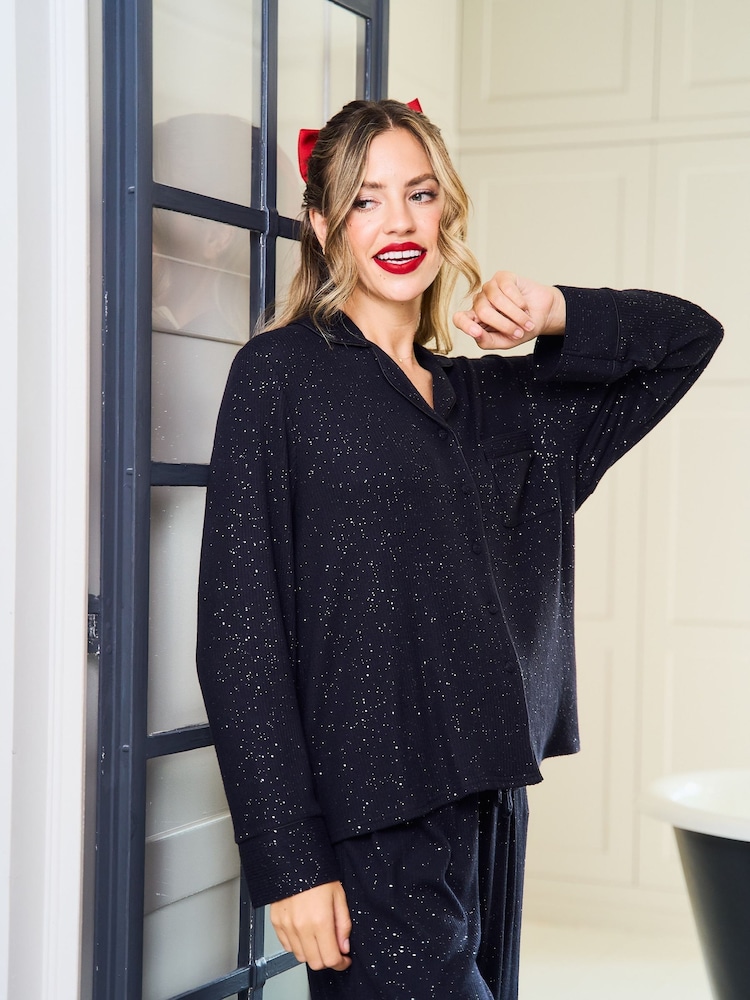Jim Jam the Label Ribbed Sparkle Black Pyjama Set - Image 2 of 6