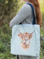 Wrendale Blue Daisy Coo Highland Cow Canvas Bag - Image 1 of 2