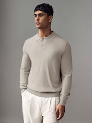 BOSS Natural Wool Blend Embroidered Logo Long Sleeve Knitted Polo Shirt - Image 1 of 4