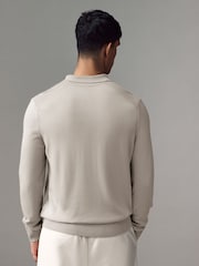 BOSS Natural Wool Blend Embroidered Logo Long Sleeve Knitted Polo Shirt - Image 2 of 4