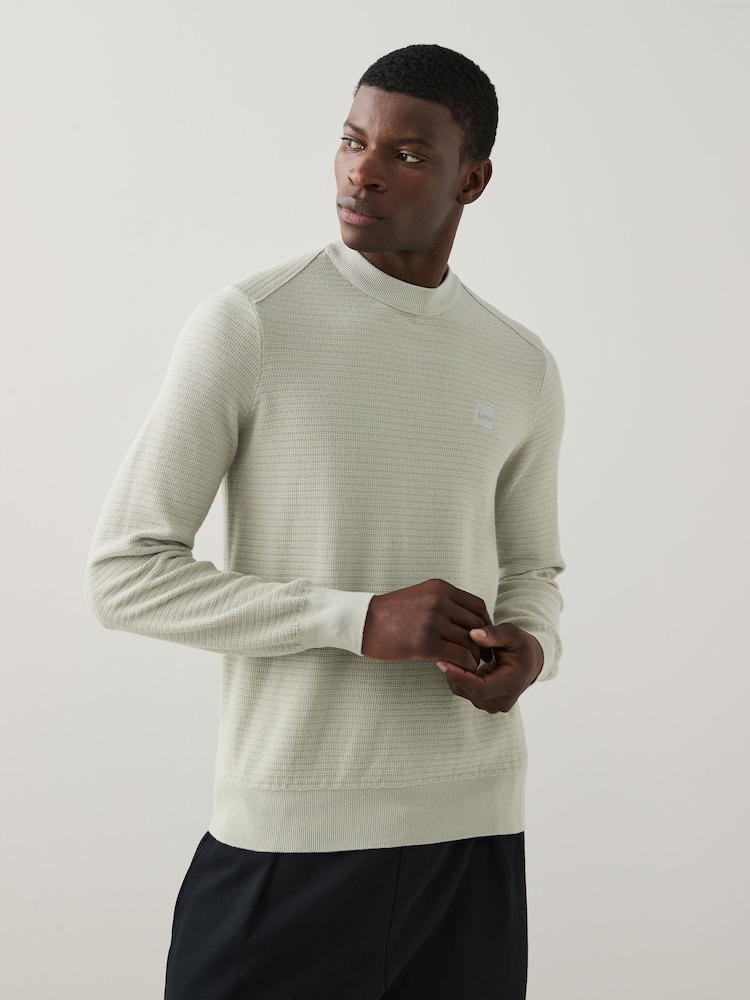 BOSS Natural Anion Logo Patch Cashmere Blend Knit Jumper - Image 1 of 4 BOSS Natural Anion Logo Patch Cashmere Blend Knit Jumper - Image 1 of 4