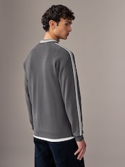 BOSS Grey Tape Quarter Zip Contrast Neck Stretch Knit 100% Cotton Jumper - Image 2 of 4
