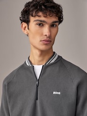 BOSS Grey Tape Quarter Zip Contrast Neck Stretch Knit 100% Cotton Jumper - Image 3 of 4