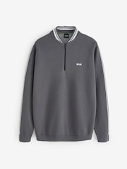 BOSS Grey Tape Quarter Zip Contrast Neck Stretch Knit 100% Cotton Jumper - Image 4 of 4