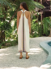 Tropical Leopard Placement Print Halterneck Maxi Dress With Linen - Image 2 of 8