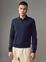 BOSS Blue Regular-Fit Knit Polo 100% Cotton Sweater In Jersey - Image 1 of 4