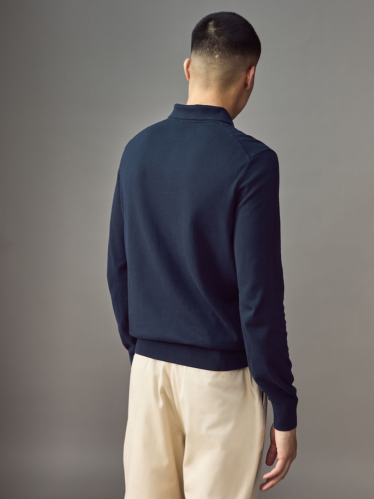 BOSS Blue Regular-Fit Knit Polo 100% Cotton Sweater In Jersey - Image 2 of 4