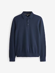 BOSS Blue Regular-Fit Knit Polo 100% Cotton Sweater In Jersey - Image 4 of 4