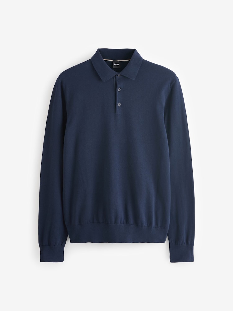 BOSS Blue Regular-Fit Knit Polo 100% Cotton Sweater In Jersey - Image 4 of 4 BOSS Blue Regular-Fit Knit Polo 100% Cotton Sweater In Jersey - Image 4 of 4