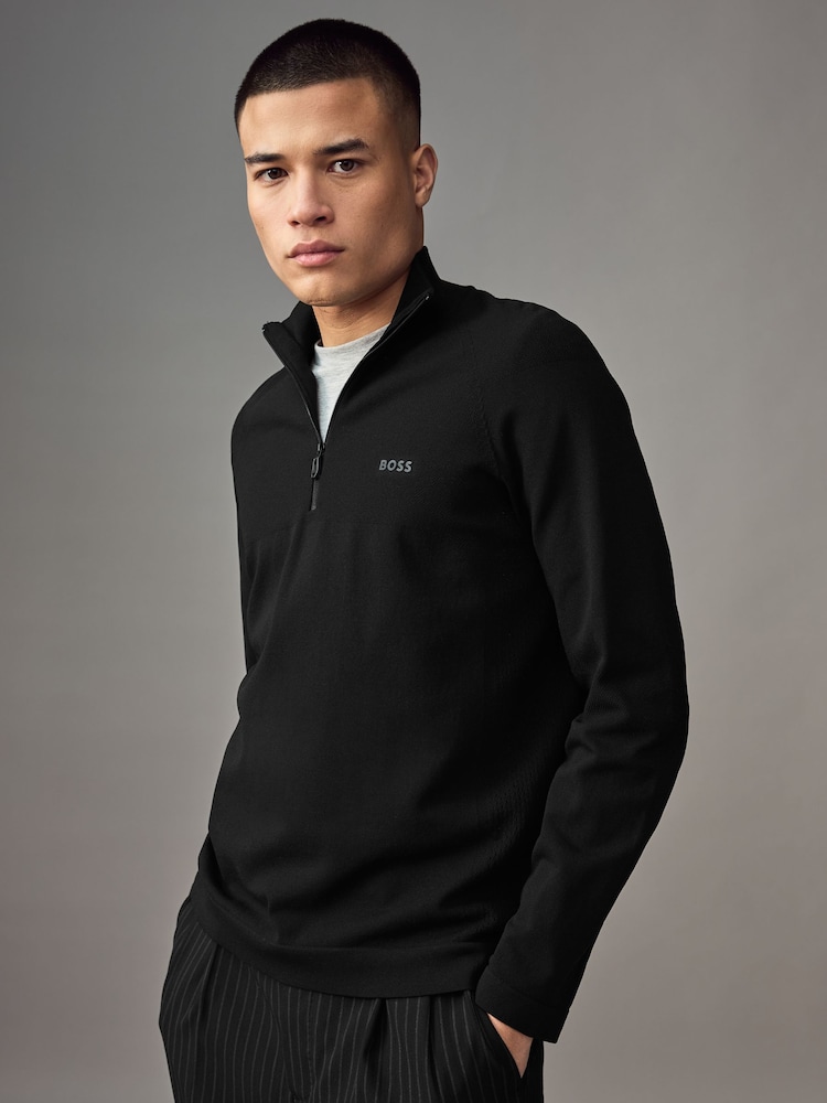 BOSS Black Seamless Tech Quarter Zip Stretch Knit Jumper - Image 1 of 4