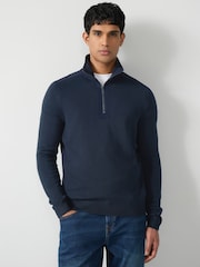 BOSS Blue Zip Neck Sweater - Image 1 of 6