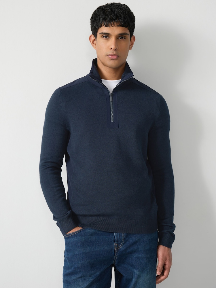 BOSS Blue Zip Neck Sweater - Image 1 of 6