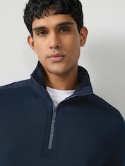 BOSS Blue Zip Neck Sweater - Image 3 of 6