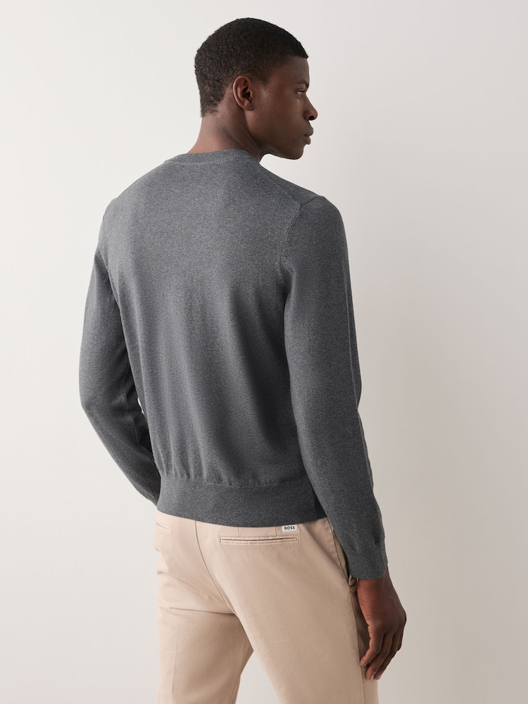 BOSS Grey Pacas Embroidered Logo Cotton Jumper - Image 2 of 5 BOSS Grey Pacas Embroidered Logo Cotton Jumper - Image 2 of 5