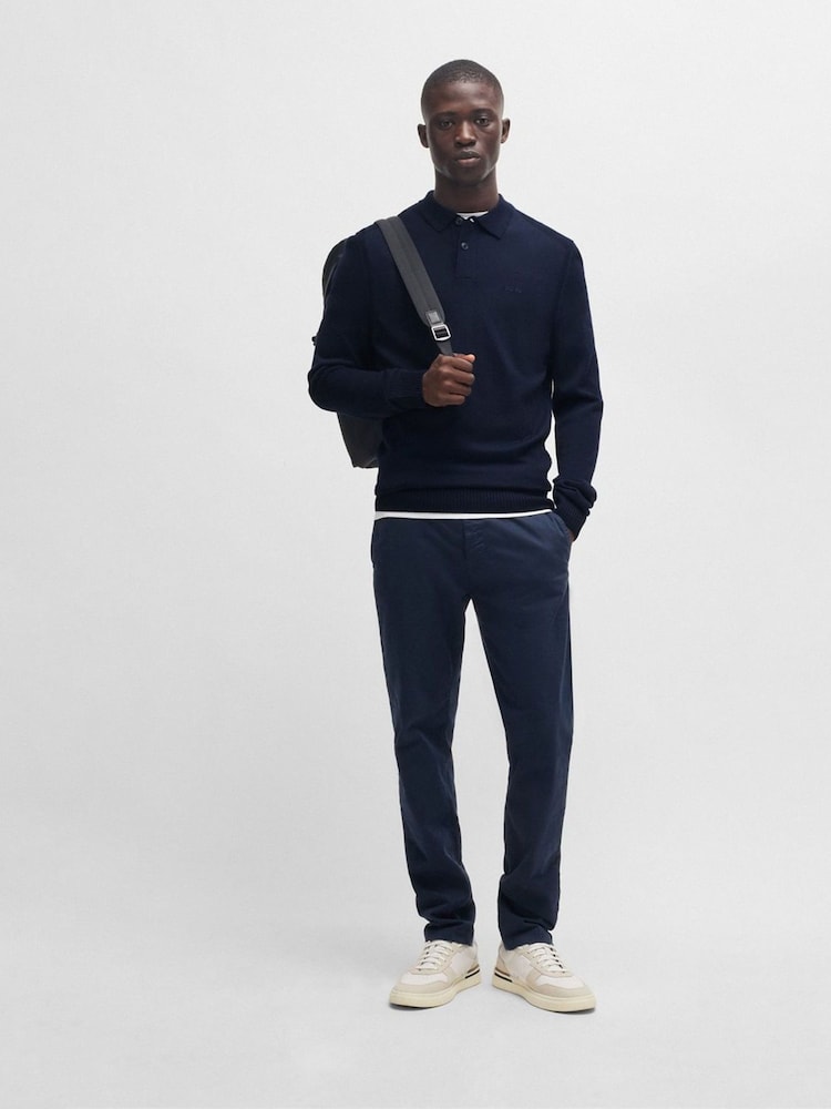 BOSS Black Wool Blend Embroidered Logo Long Sleeve Knitted Polo Shirt - Image 2 of 6