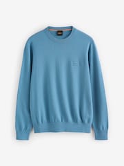 BOSS Blue Floral Print Kanovano Crew Neck Logo Jumper - Image 1 of 1