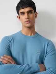 BOSS Blue Floral Print Kanovano Crew Neck Logo Sweat Top - Image 3 of 4