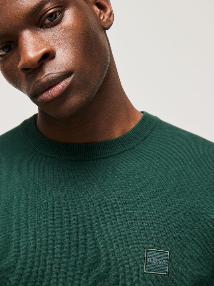 BOSS Green Regular Fit Logo Patch Jumper with Cashmere - Image 3 of 4