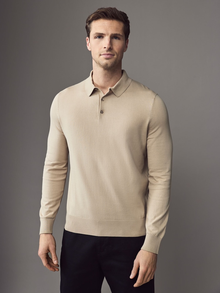 BOSS Natural Regular-Fit Knit Polo 100% Cotton Sweater In Jersey - Image 1 of 5