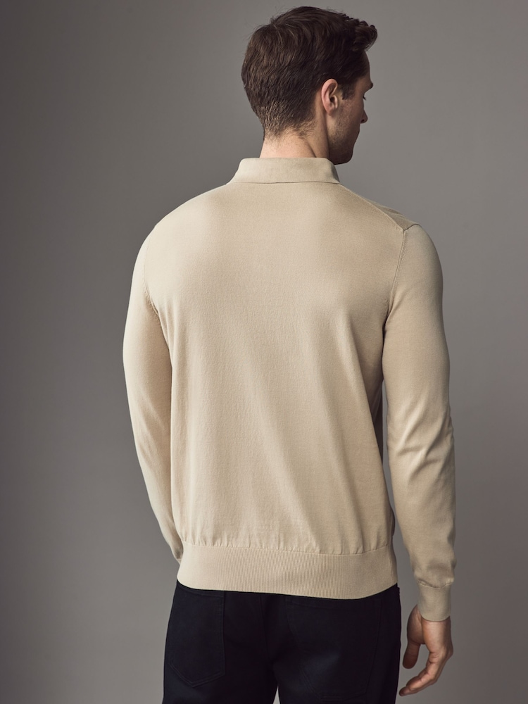 BOSS Natural Regular-Fit Knit Polo 100% Cotton Sweater In Jersey - Image 2 of 5