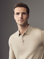 BOSS Natural Regular-Fit Knit Polo 100% Cotton Sweater In Jersey - Image 3 of 5
