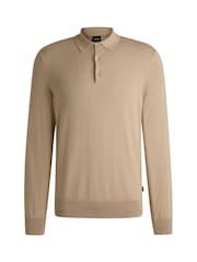 BOSS Natural Regular-Fit Knit Polo 100% Cotton Sweater In Jersey - Image 5 of 5