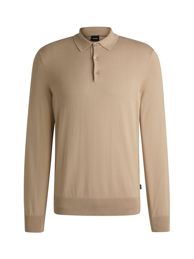 BOSS Natural Regular-Fit Knit Polo 100% Cotton Sweater In Jersey - Image 5 of 5