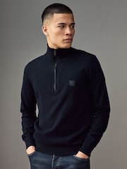 BOSS Blue Regular Fit Logo Patch Cotton Cashmere Jumper - Image 1 of 4