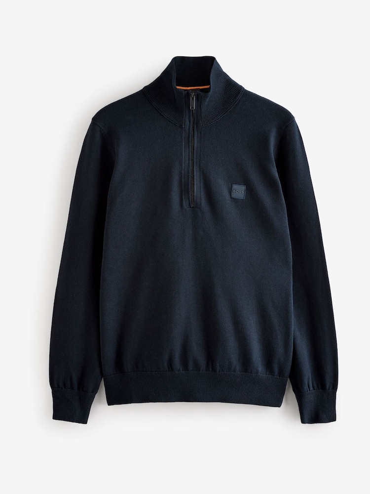 BOSS Blue Regular Fit Logo Patch Cotton Cashmere Jumper - Image 4 of 4