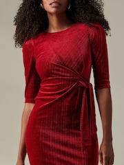 Jolie Moi Red Metallic Thread Velvet Midi Dress - Image 3 of 6