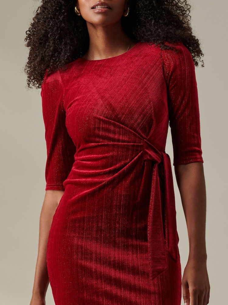 Jolie Moi Red Metallic Thread Velvet Midi Dress - Image 3 of 6