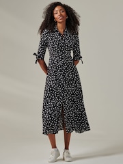Jolie Moi Black Nora Print Viscose Maxi Shirt Dress - Image 1 of 6