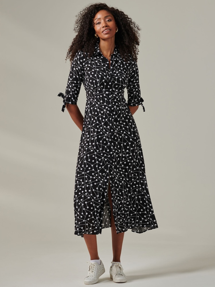 Jolie Moi Black Nora Print Viscose Maxi Shirt Dress - Image 1 of 6