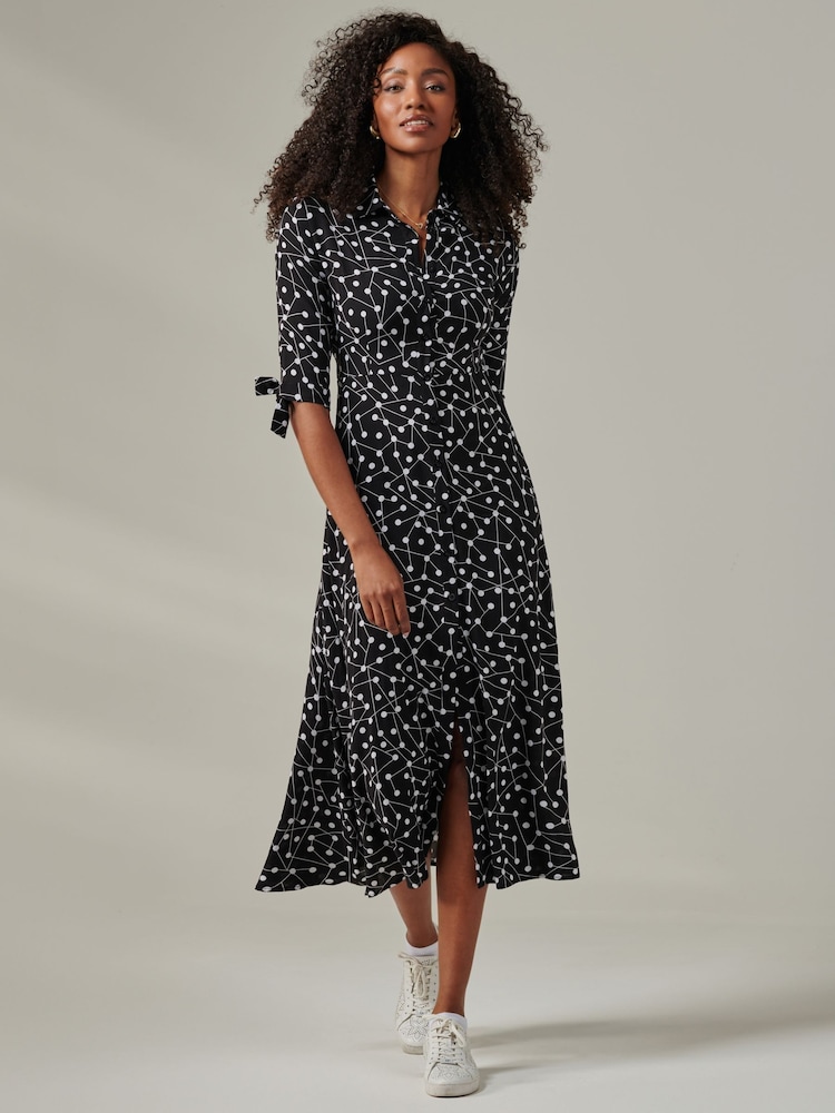 Jolie Moi Black Nora Print Viscose Maxi Shirt Dress - Image 4 of 6