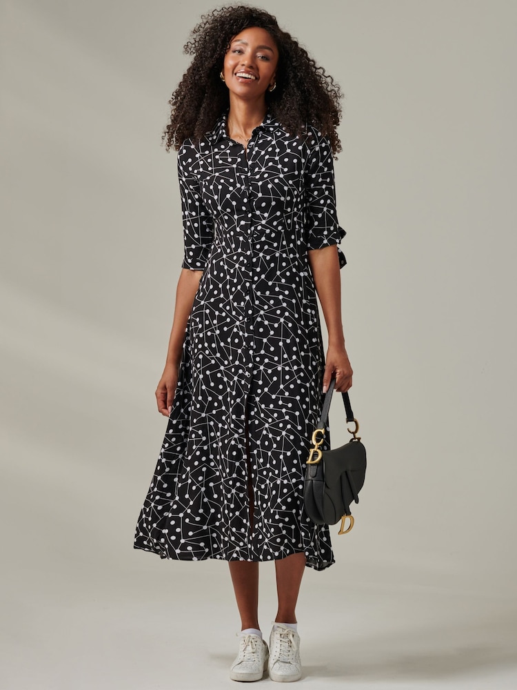 Jolie Moi Black Nora Print Viscose Maxi Shirt Dress - Image 5 of 6