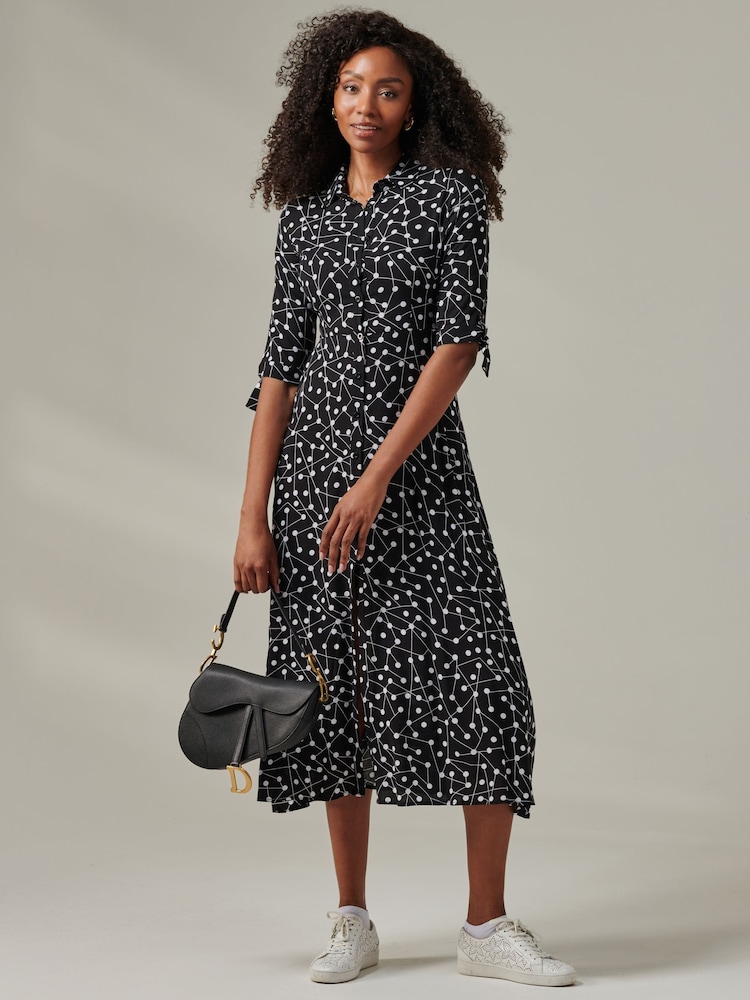 Jolie Moi Black Nora Print Viscose Maxi Shirt Dress - Image 6 of 6